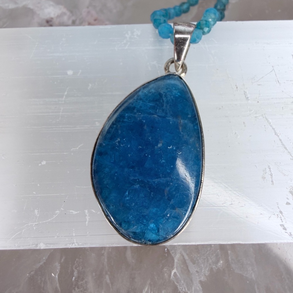 Aaa Blue Apatite Pendant Solid 925 Madagascar Ext… - image 2